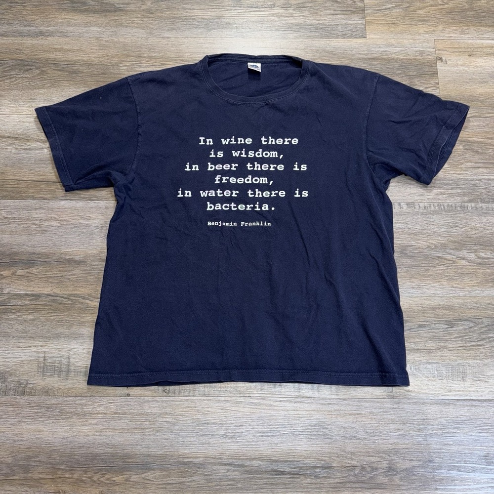 Navy Blue Crewneck Graphic Shirt Mens/Unisex XL Benjamin Franklin Quote Tee